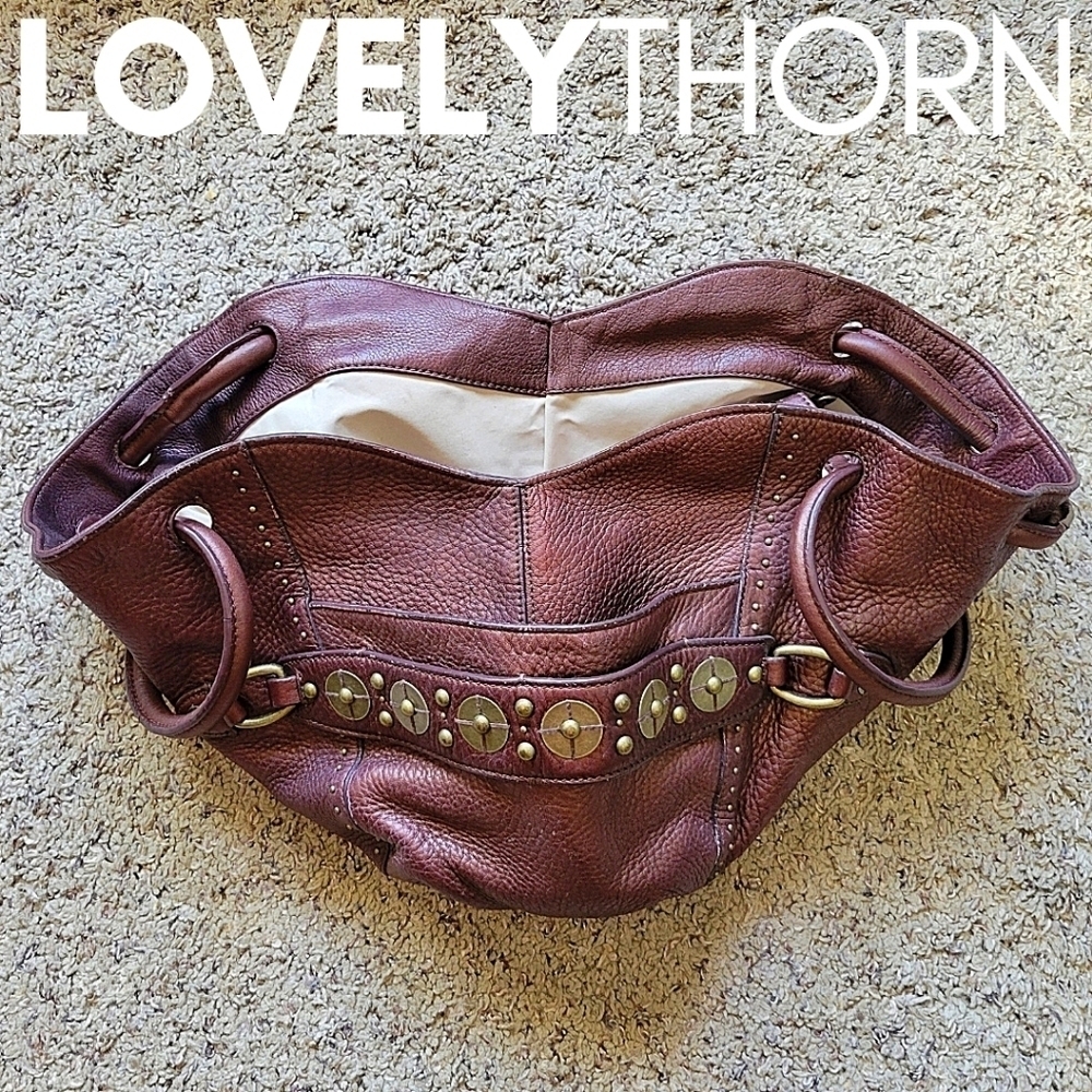 COLE HAAN // ltd ed buttery brown leather village paillette hobo bucket bag - Picture 4 of 16